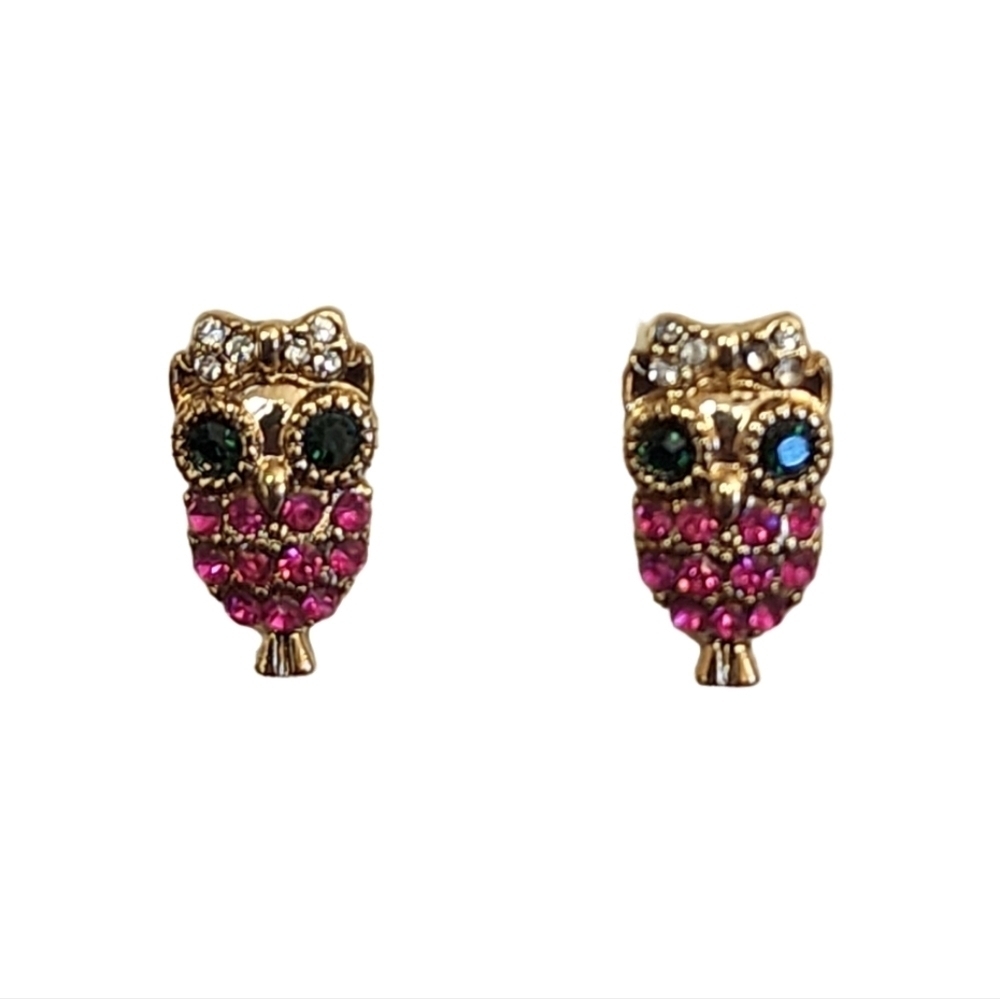Betsey Johnson gold owl earrings NWT - Picture 2 of 5